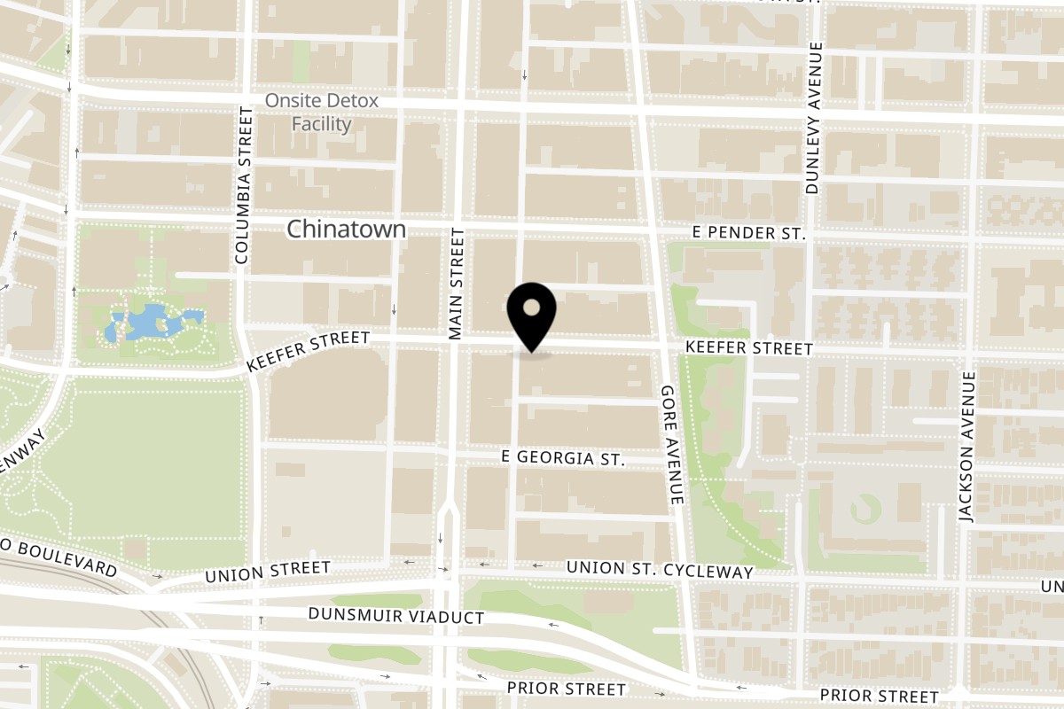Map showing the location of Tatos Kitchen on 232 Keefer Street in Vancouver